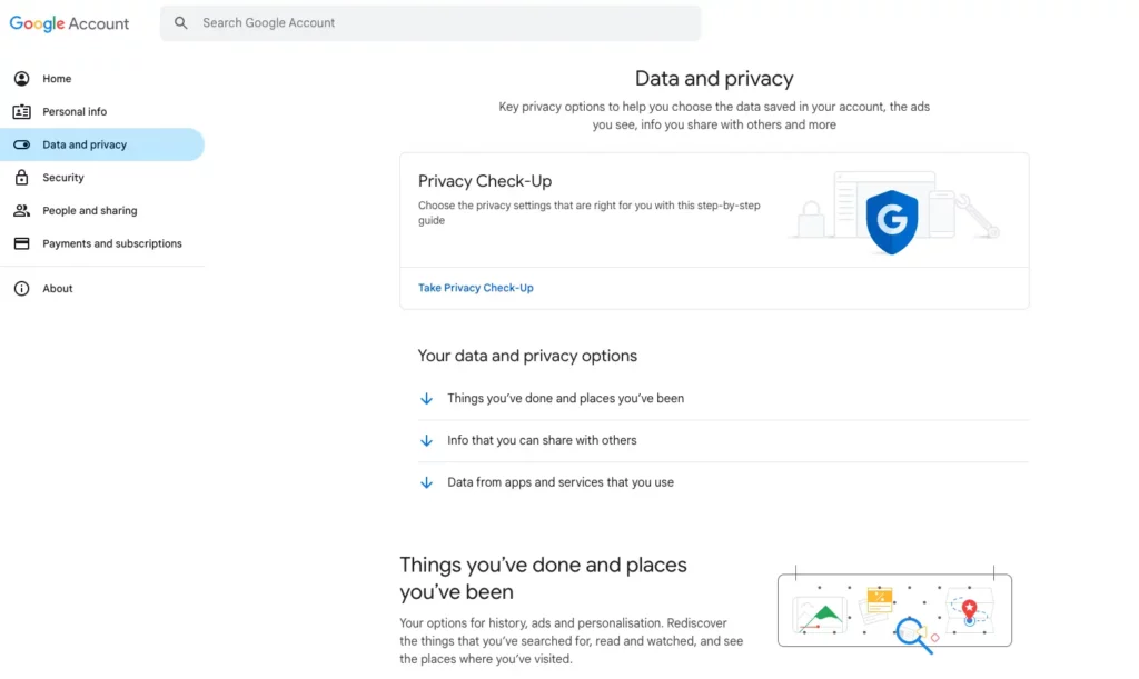 Google account privacy settings