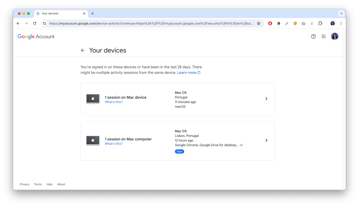 Screenshot: How to check your Google Account Devices
