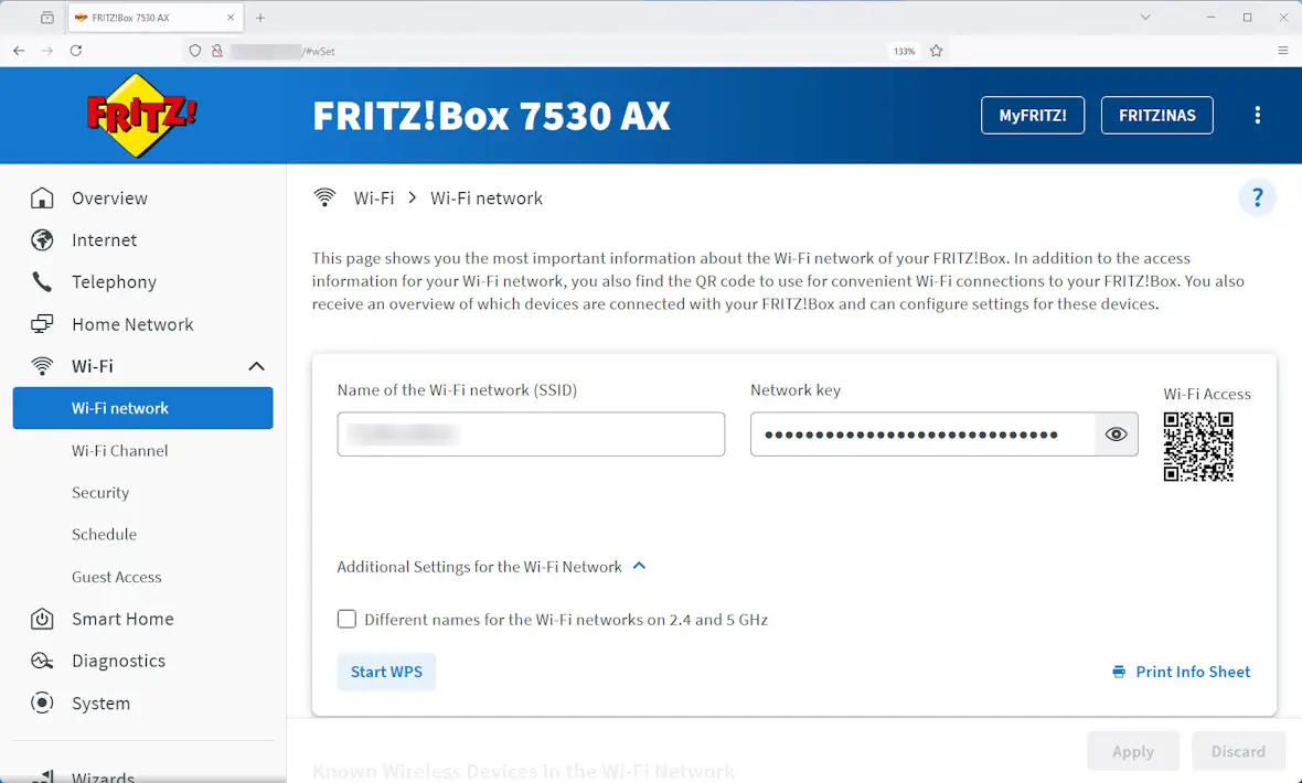 Home router admin panel showing how to change SSID and network password.