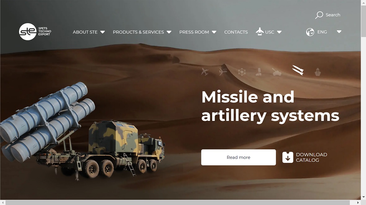 A screenshot of the Ukrainian State Foreign Trade Enterprise SpetsTechnoExport website.