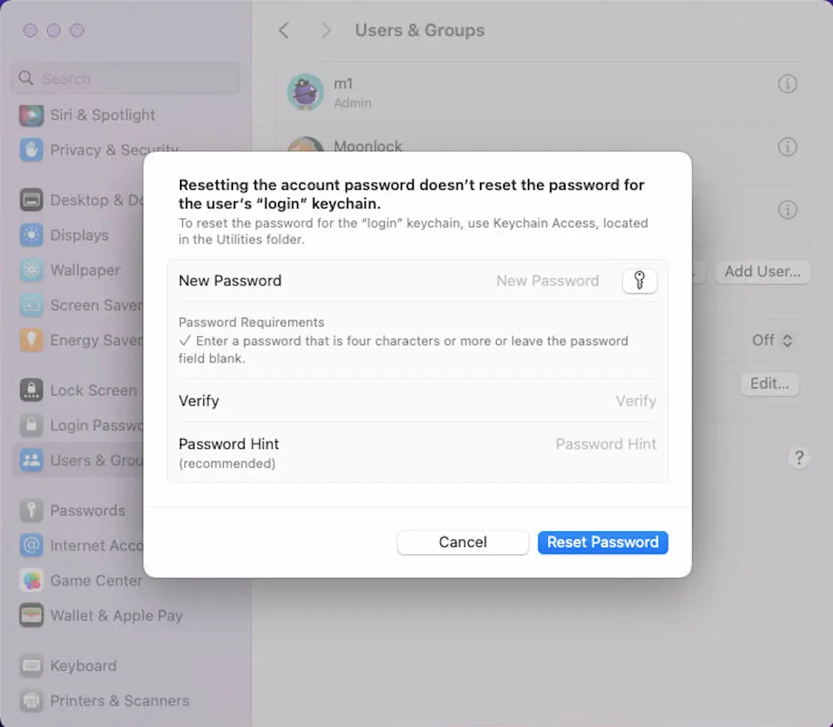 A screenshot showing how to set a password hint on MacBook or Mac devices.