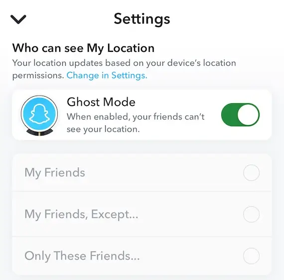 Snapchat Ghost Mode active