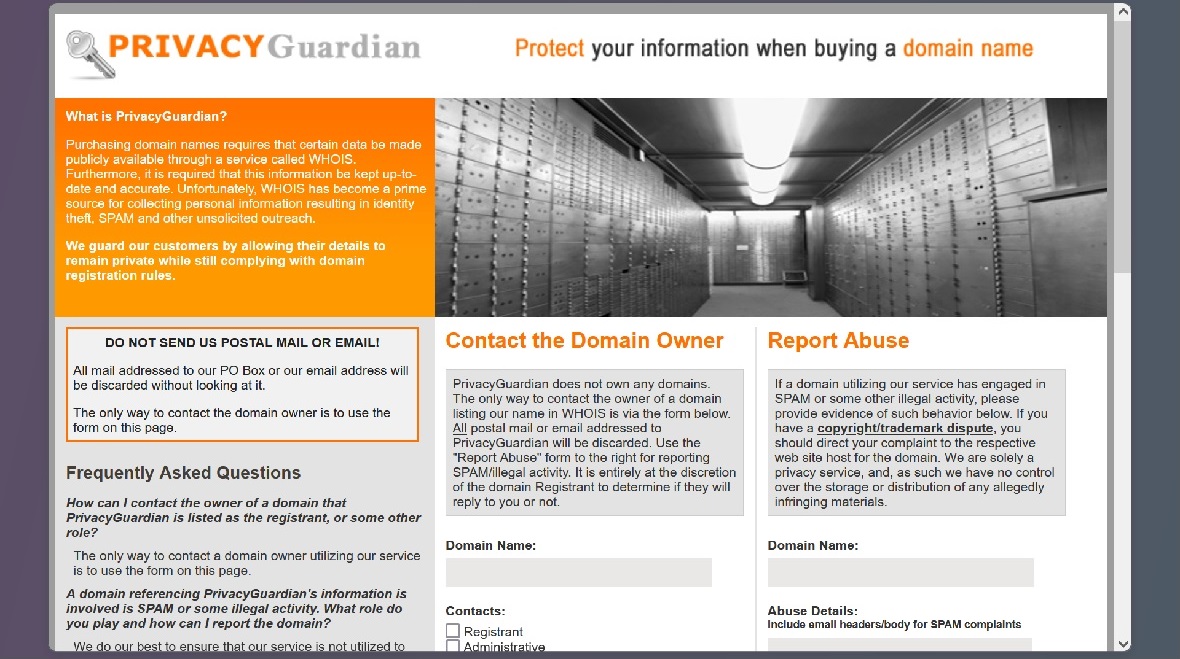 A screenshot of Privacy Guardian, a service that cybercriminals used to hide their data.