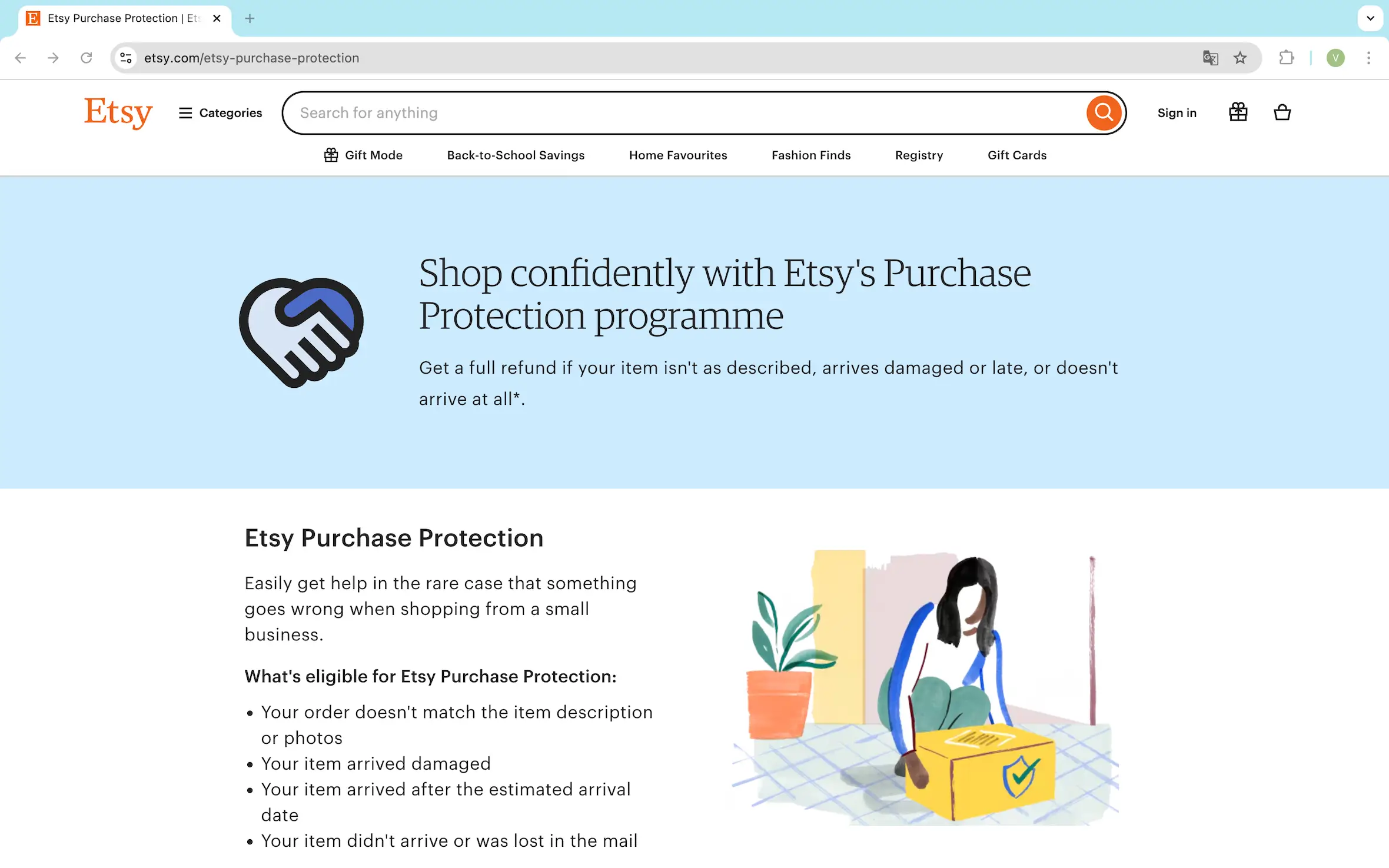 etsy purchase protection screenshot