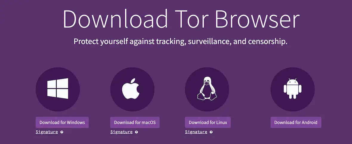 A screenshot of the download page for Tor Browser.