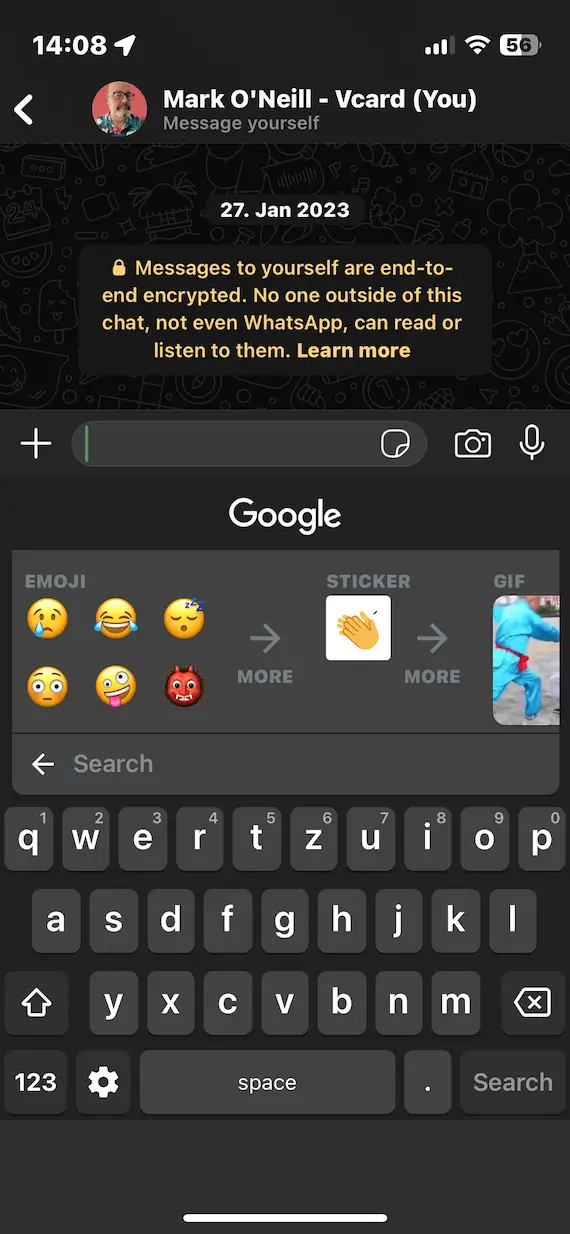 A screenshot of the GBoard third-party keyboard on iPhone.