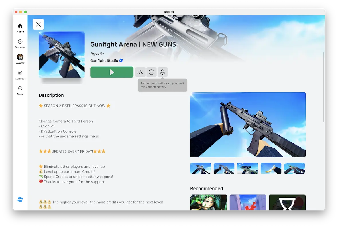 A screenshot of the download page for the Gunfight Arena app.