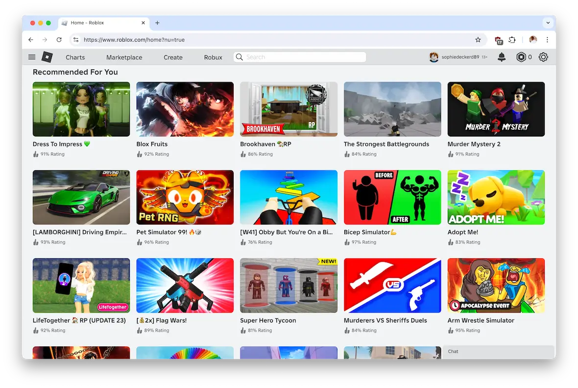 A screenshot of the Roblox main screen.