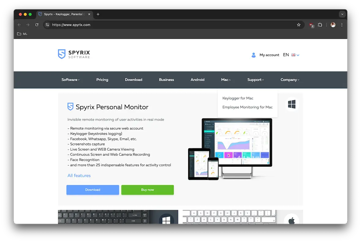 A screenshot of the Spyrix download page.