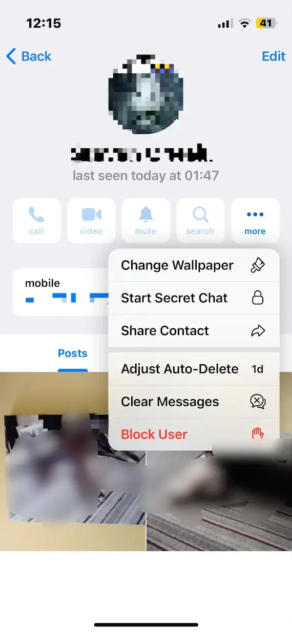 A screenshot showing how to start a secret Telegram chat.