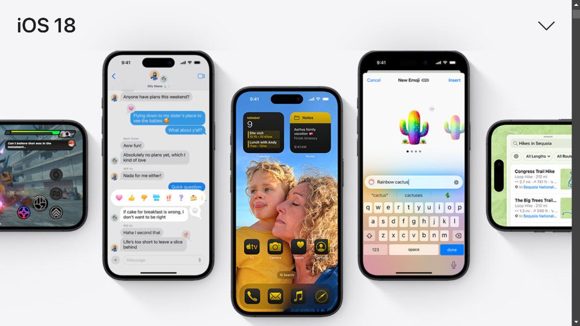 A screenshot of iOS 18 on several Apple devices.