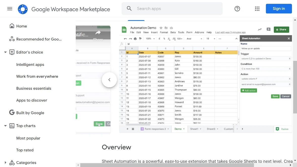 Screenshot of a Google Sheets automation guide.