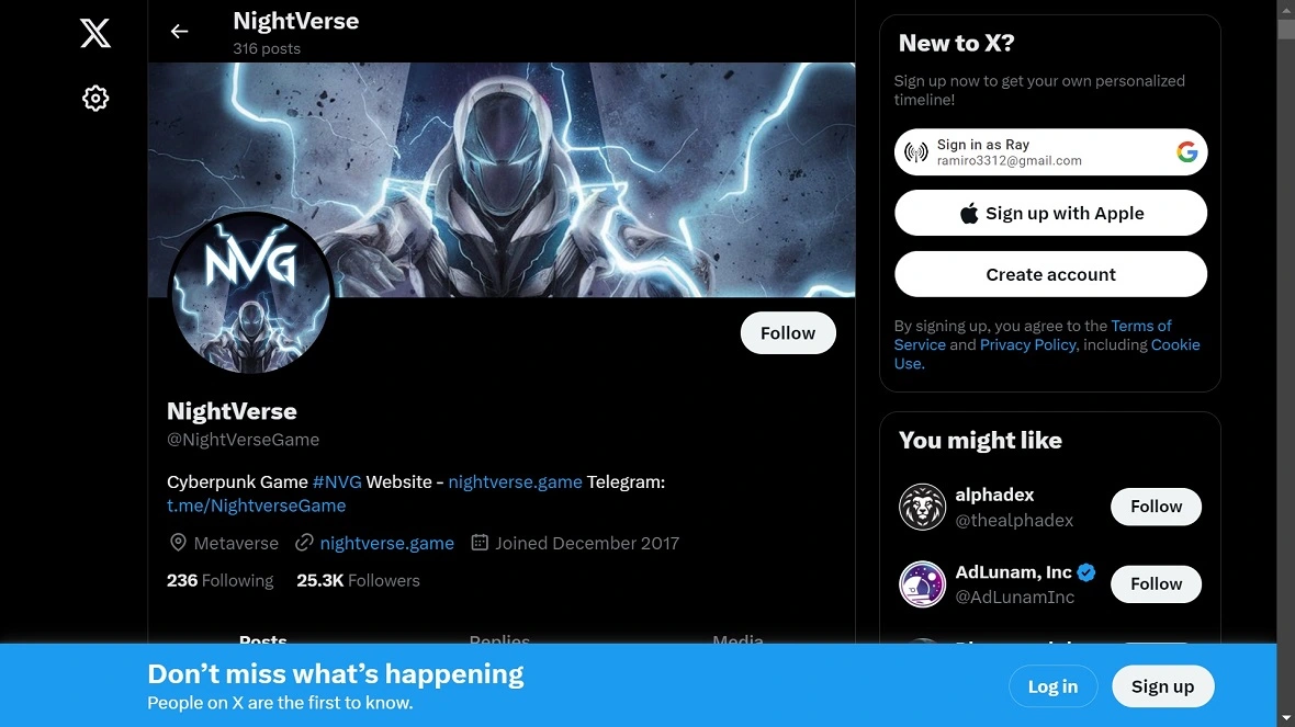 A screenshot of the still active NightVerse Marco Polo account on X (Twitter)