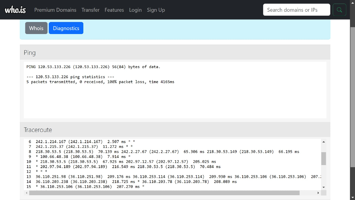 Screenshot of traceroutes for several of the IPs linked to this campaign.