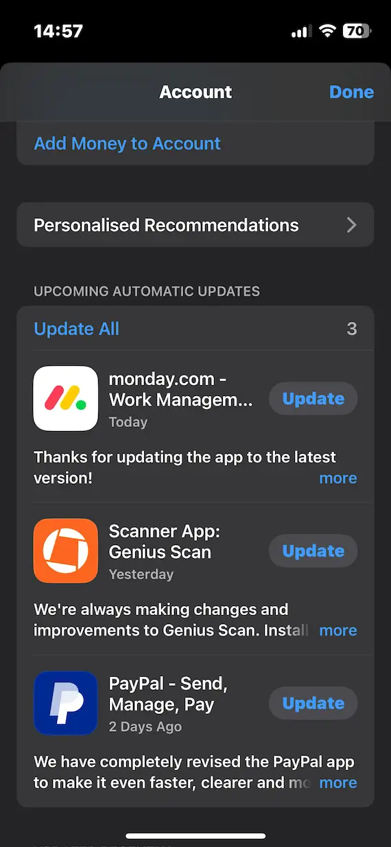 A screenshot showing app updates in iOS.