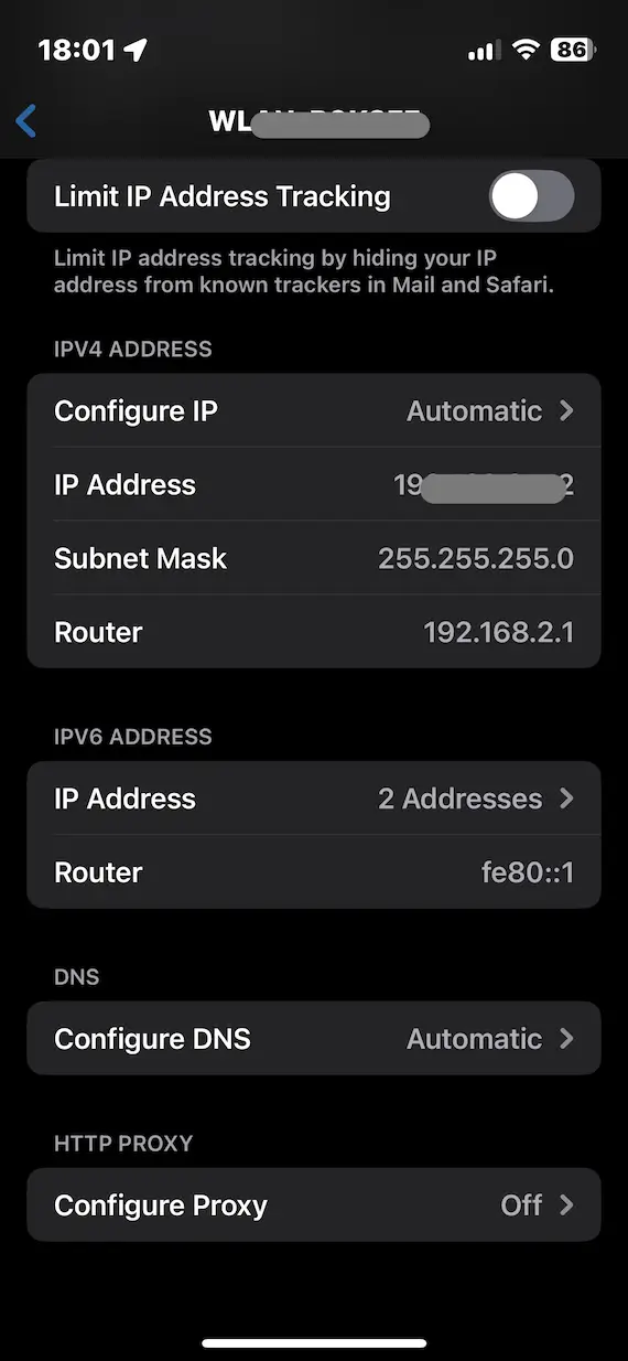 A screenshot of the iPhone DNS settings page.