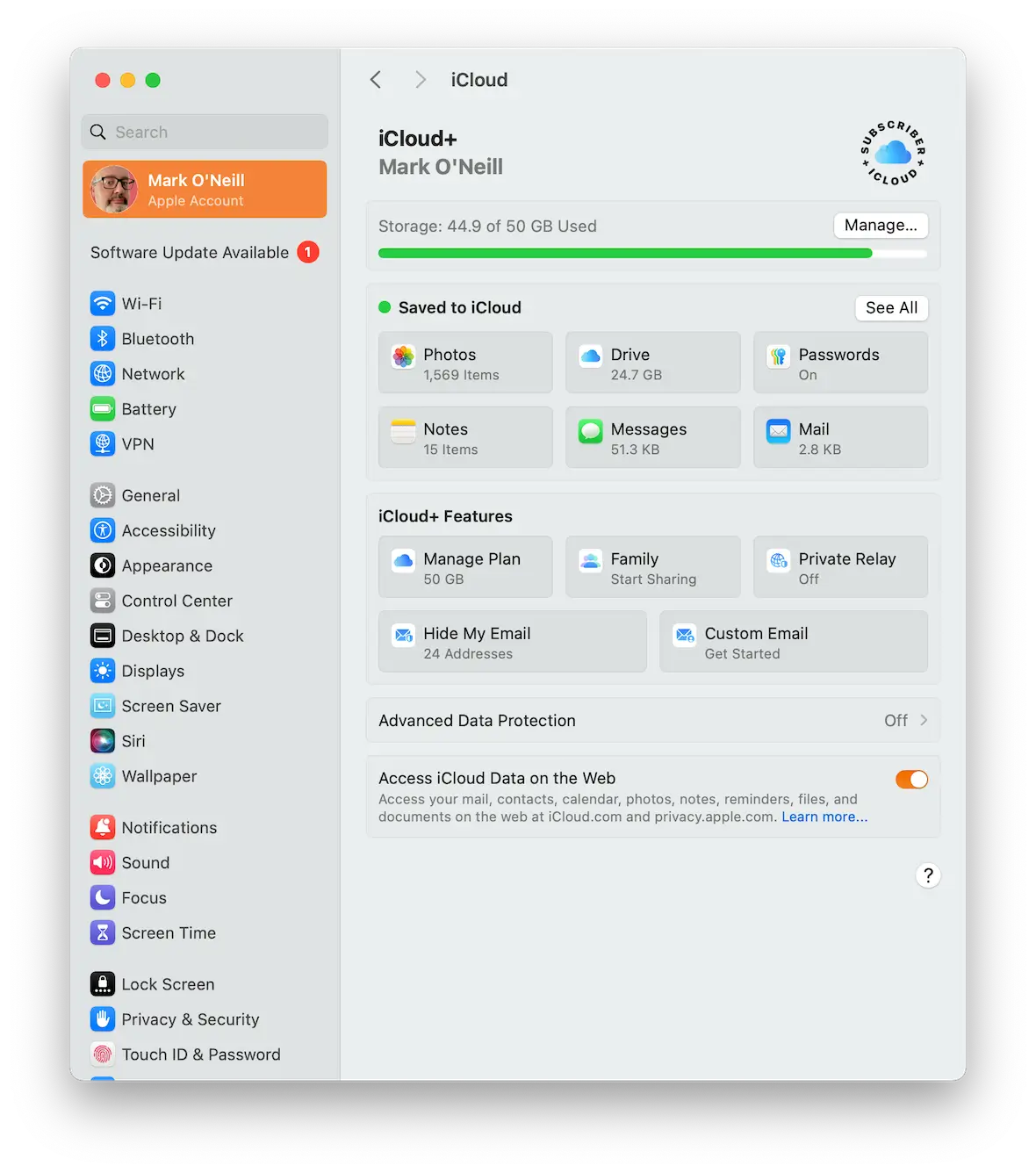 A screenshot of the iCloud settings showing iCloud+ features.