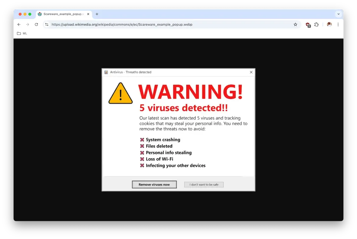 A screenshot of a scareware popup.