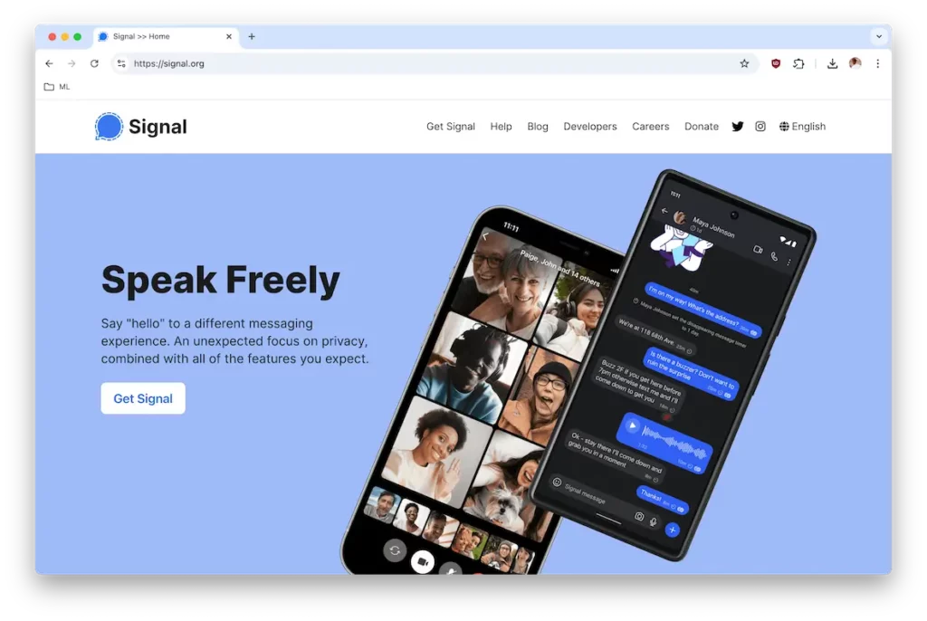 signal messenger website homepage