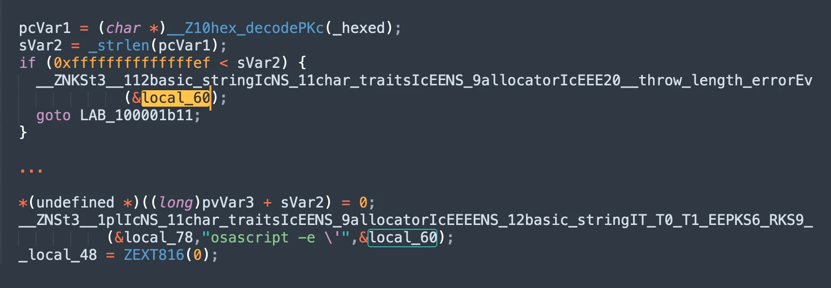 A screenshot of a snippet of code showing hexadecimal encoding.