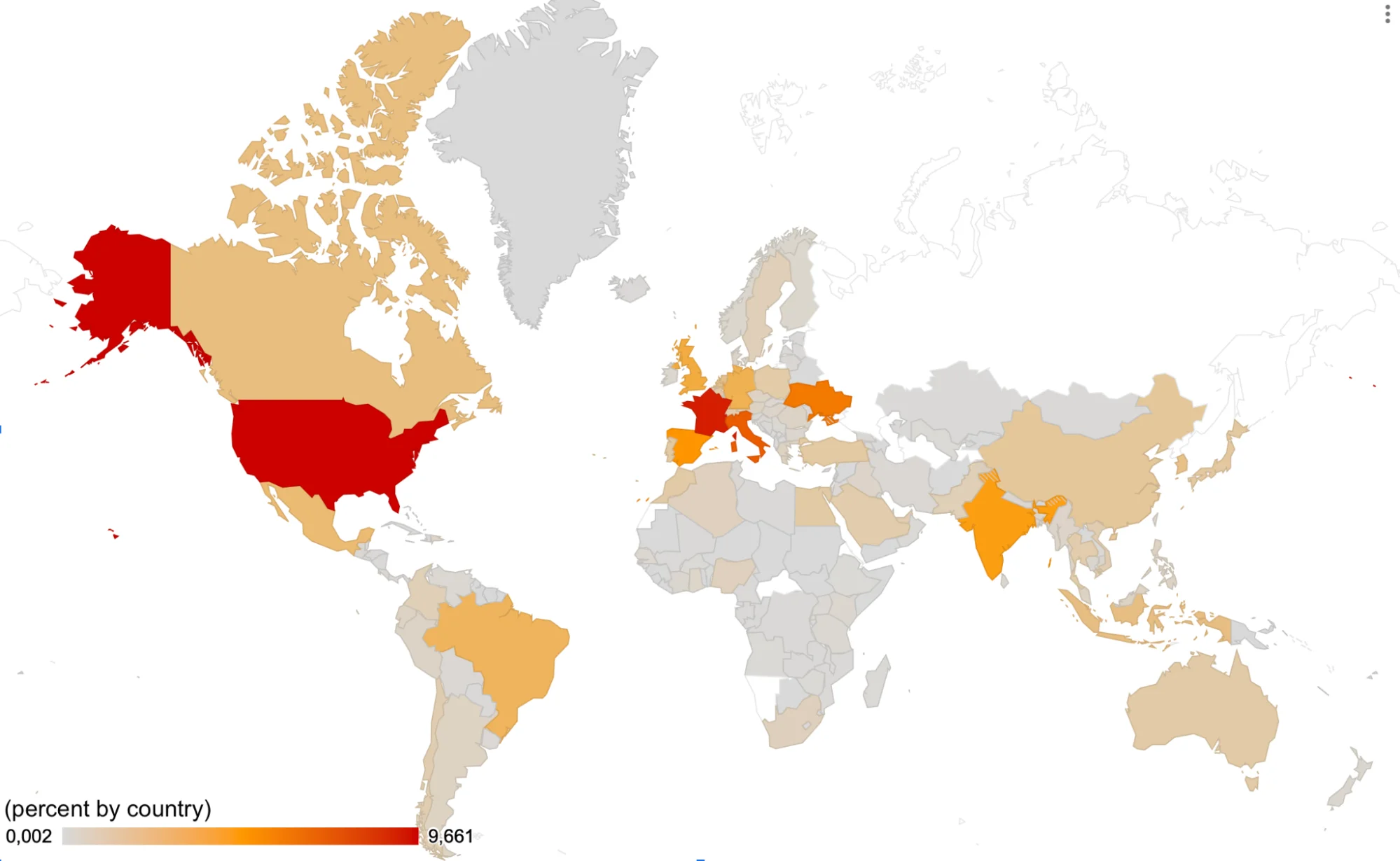 An image of a map showing the geographical distribution of stealer detection.