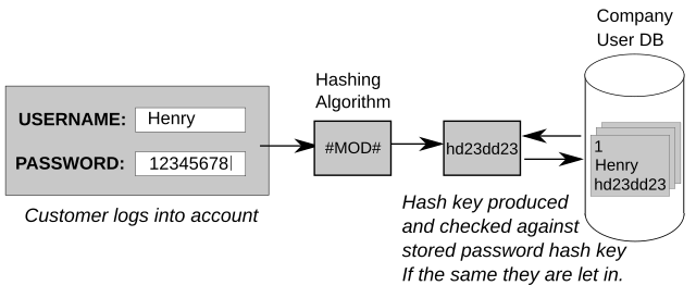 Image of a very basic and simplistic diagram showing how passwords are protected.