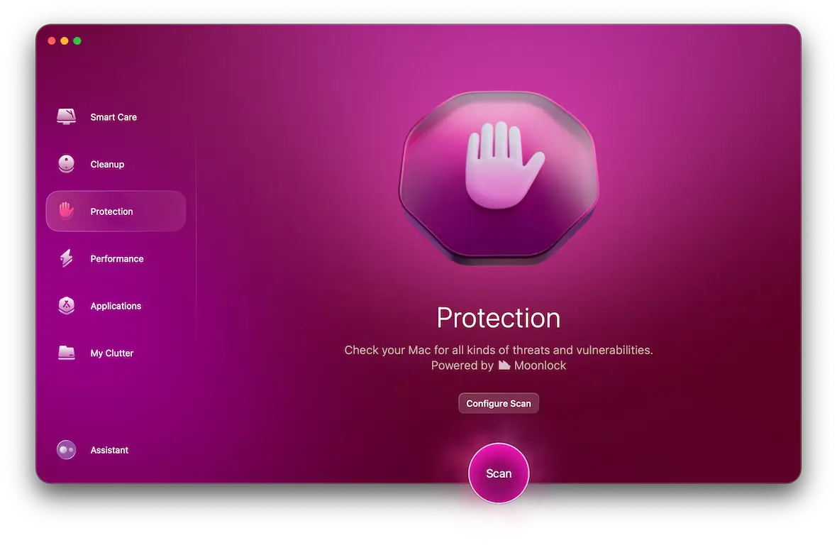 A screenshot of the CleanMyMac user interface in the Protection module.