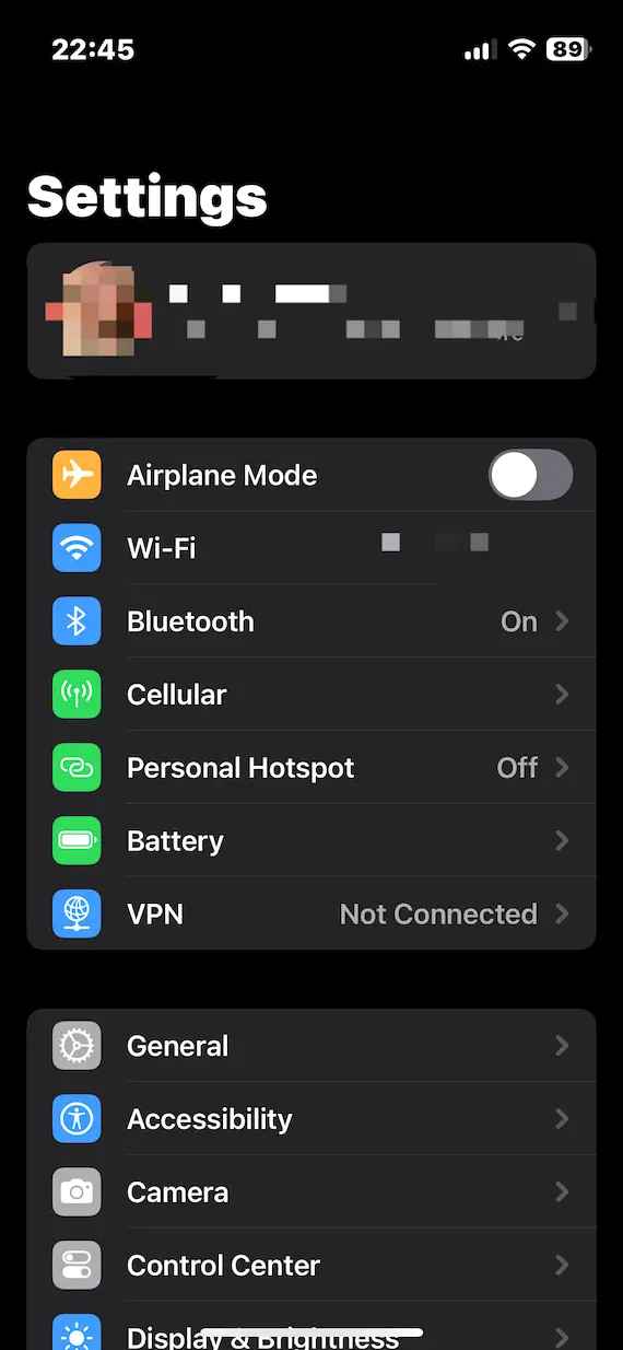 A screenshot of the Settings menu in iOS.