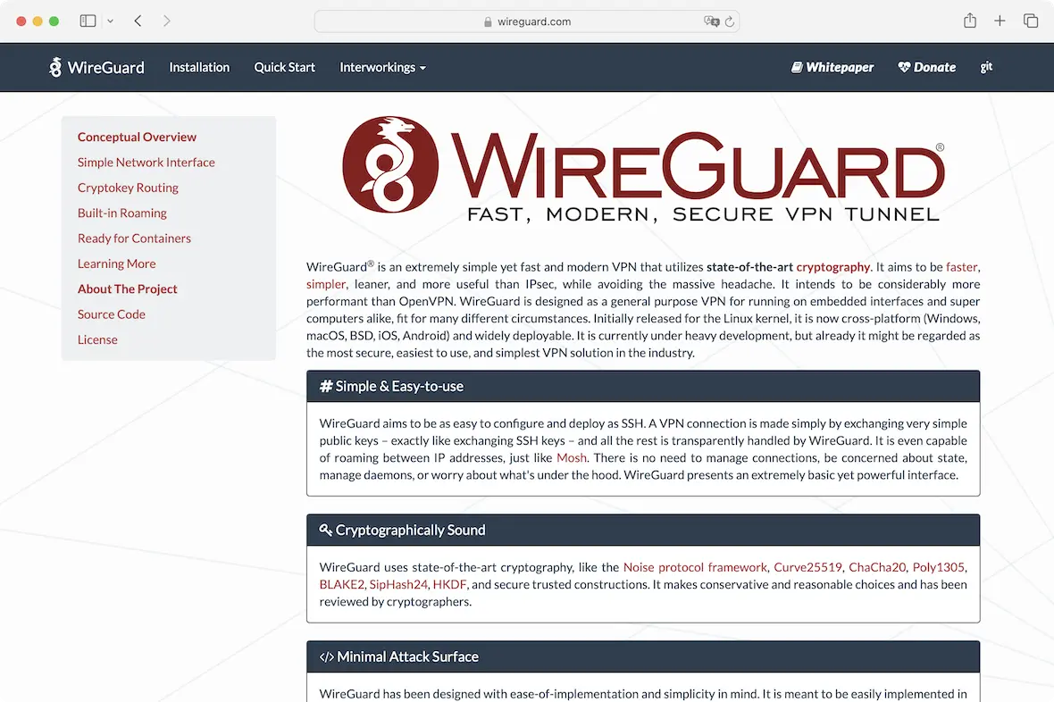 A screenshot of the WireGuard VPN homepage.