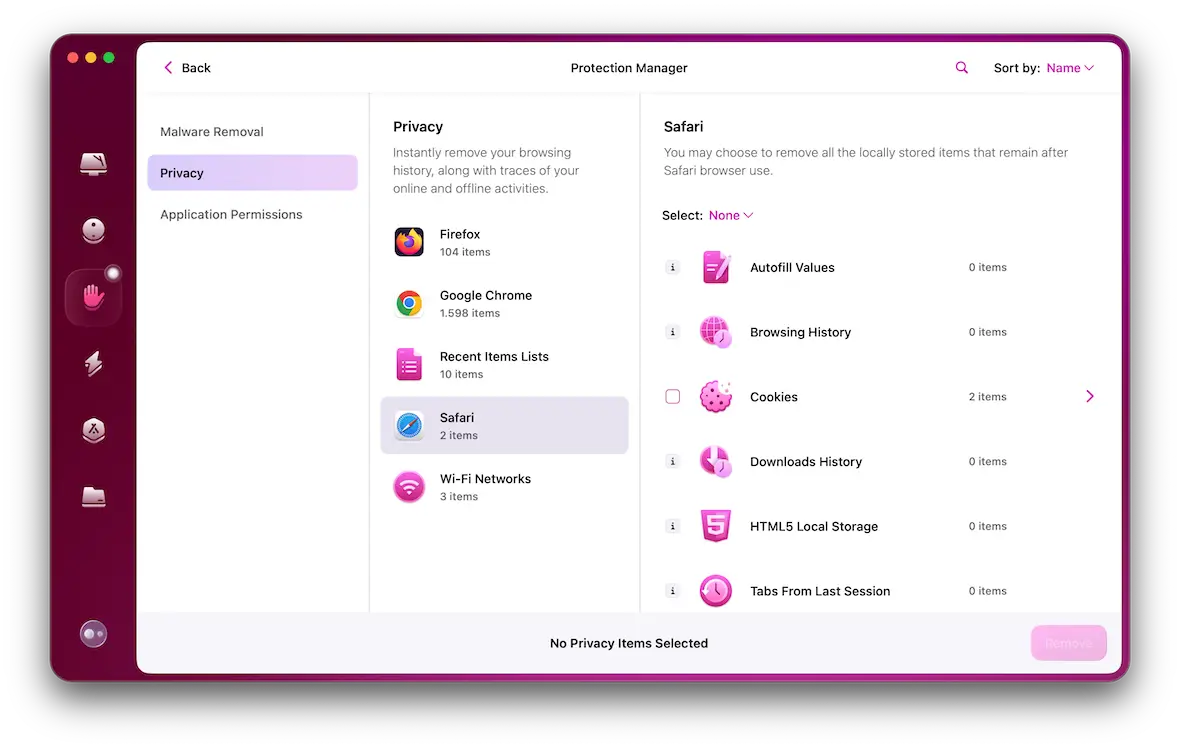 CleanMyMac Protection Manager Privacy Safari screenshot