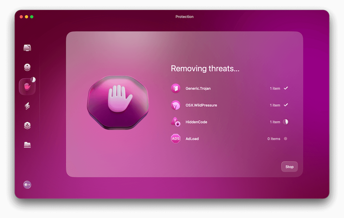 A screenshot of the CleanMyMac protection progress.