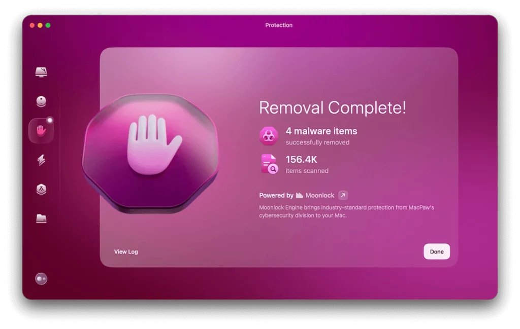 CleanMyMac protection removal complete screenshot