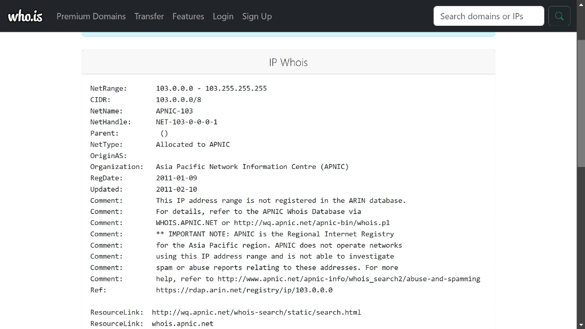 A Who.Is search on a LightSpy IP reveals servers are located in Asia.