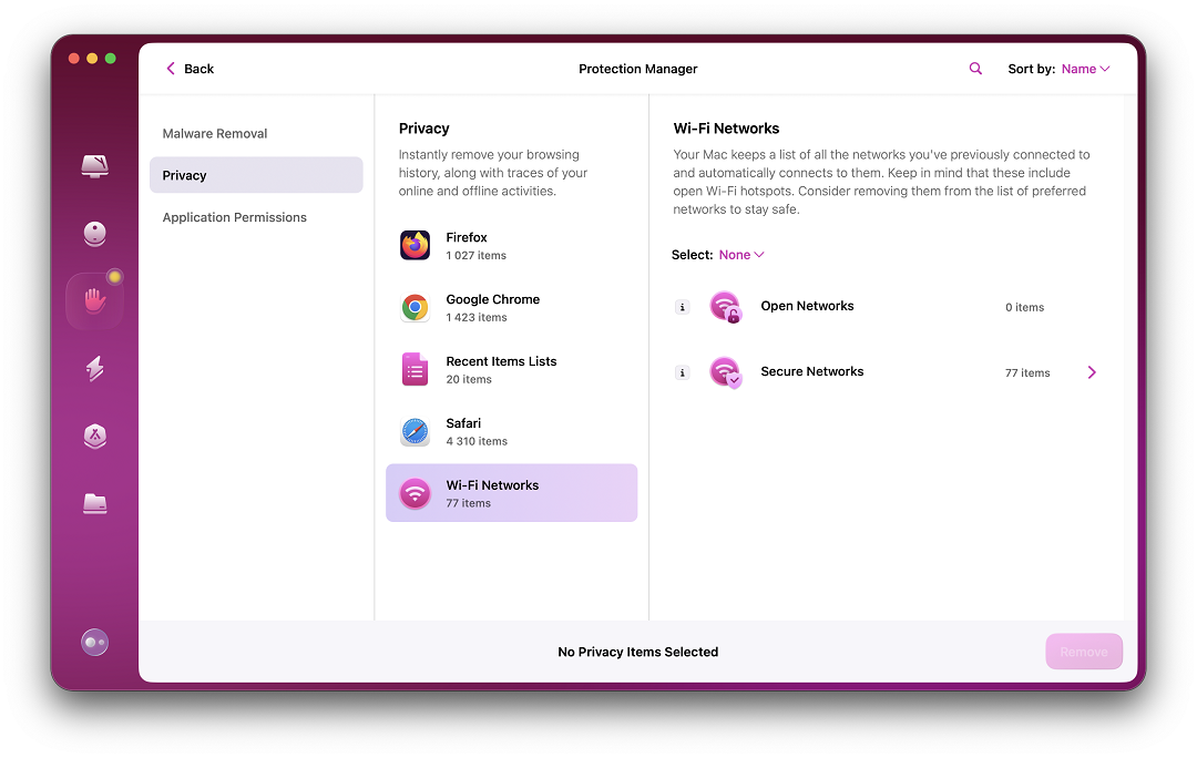 Screenshot of CleanMyMac scanning Wi-Fi networks.