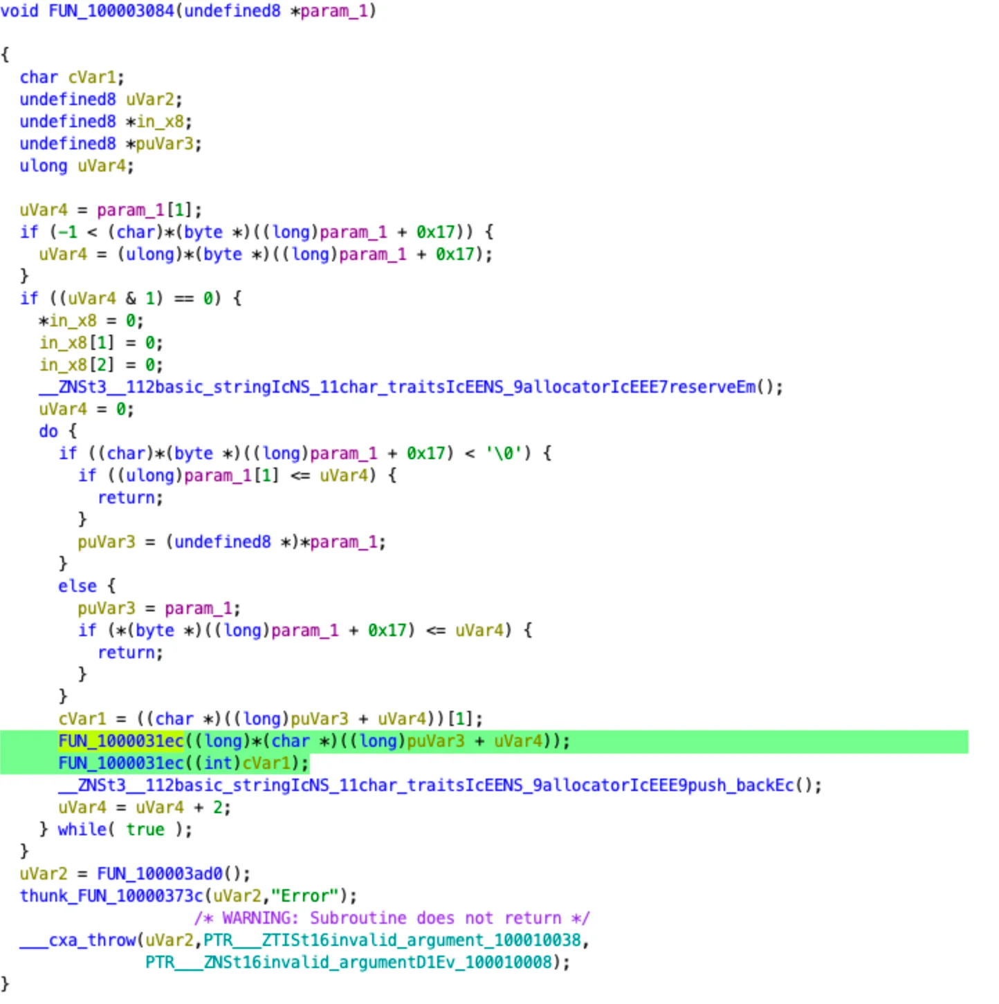 A snippet of code showing the use of patterns for malware code generation (part 2).