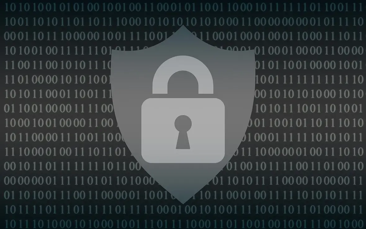 A graphic of a padlock over binary code.