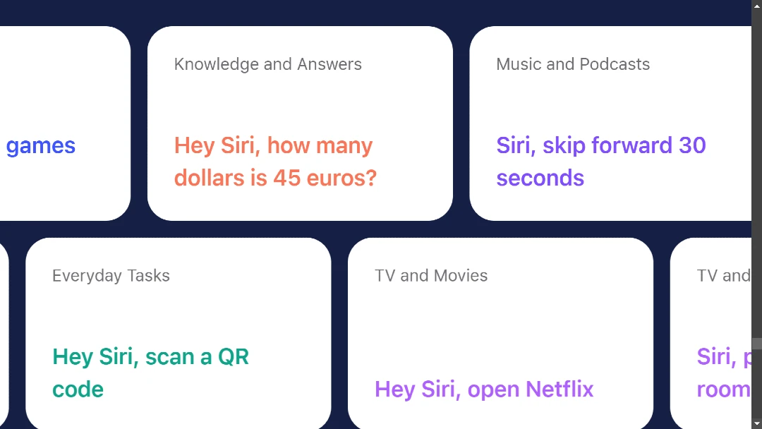 Screenshot of an Apple Reel demonstrating the wide range of uses for Siri.