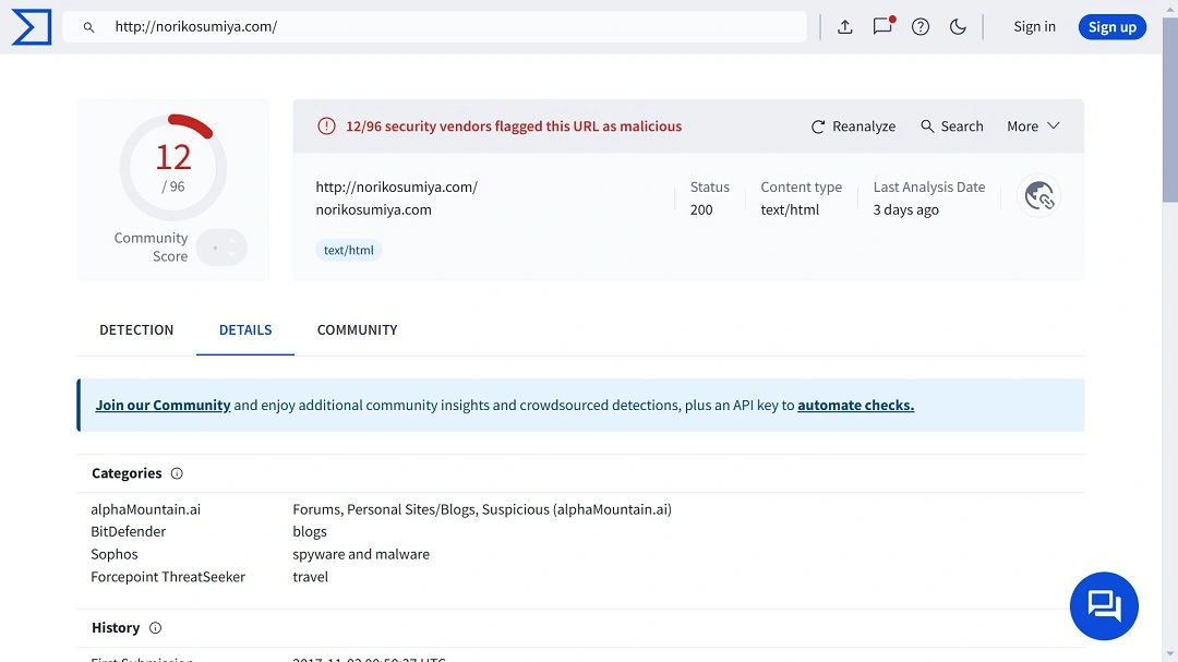 A screenshot of the security vendor report.