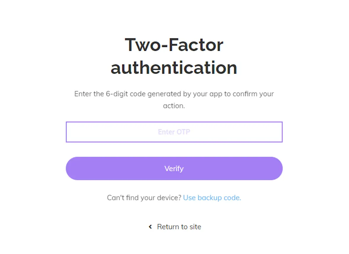 A screenshot of a 2-factor authentication window.