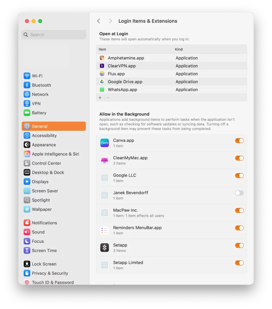 Login items Mac System Settings
