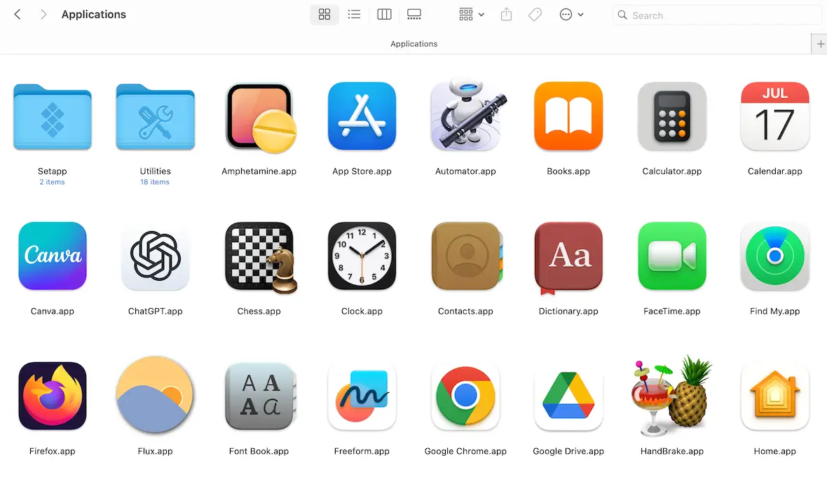 A screenshot of the Mac Applications folder.