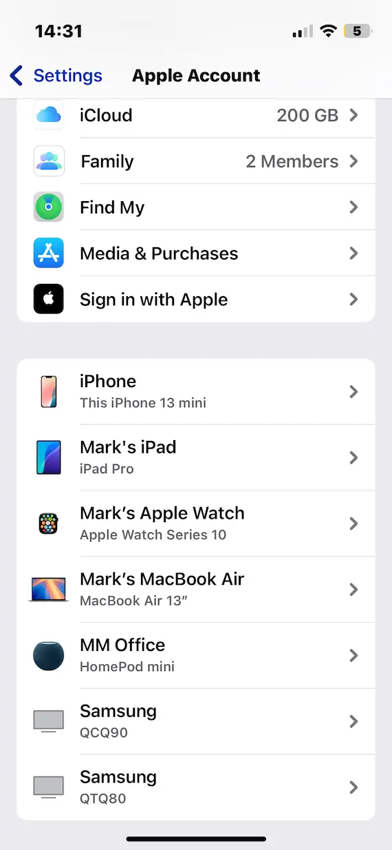 Apple account connected devices