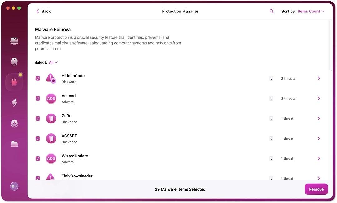 A screenshot showing how to remove macros with CleanMyMac.