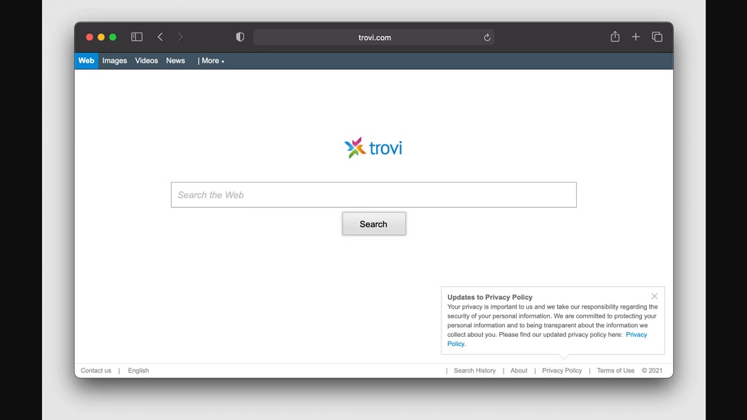 Screenshot of the main site of Trovi the browser hijacker.