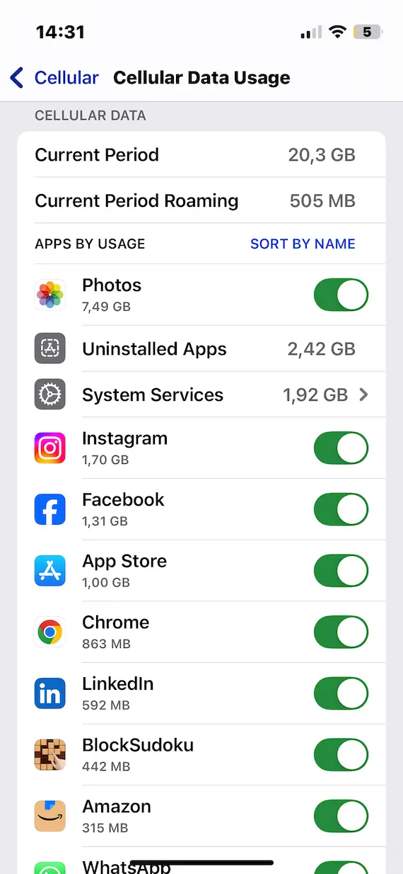 ios cellular data usage settings screenshot