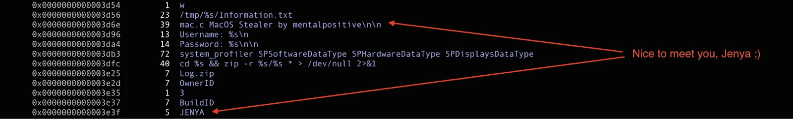 A screenshot of malware stealer code showing the name JENYA.