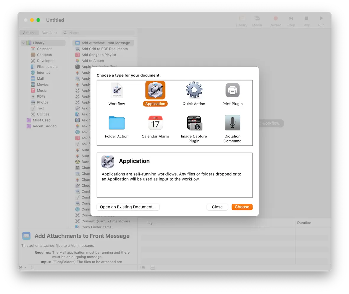 A screenshot showing Automator for Mac.